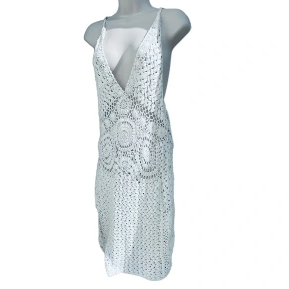 ✌🏻sold✌🏻FLOOK. Crochet Boho Cover Up Dress Size Medium Short Mini - Picture 6 of 15